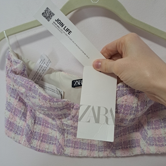 Zara textural plaid corset crop bustier pi k purple medium NWT - Picture 9 of 11